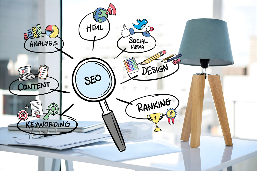 SEO concept showing key elements of search engine optimization