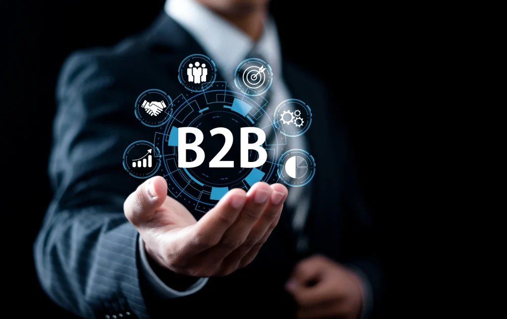 👉 B2B marketing strategy with business growth, sales analytics, and digital marketing icons